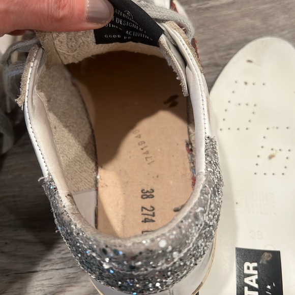 Golden Goose GGDB Superstar Red Glitter Star Silver Sneakers Sz 38 US 8 Women’s - Picture 15 of 16
